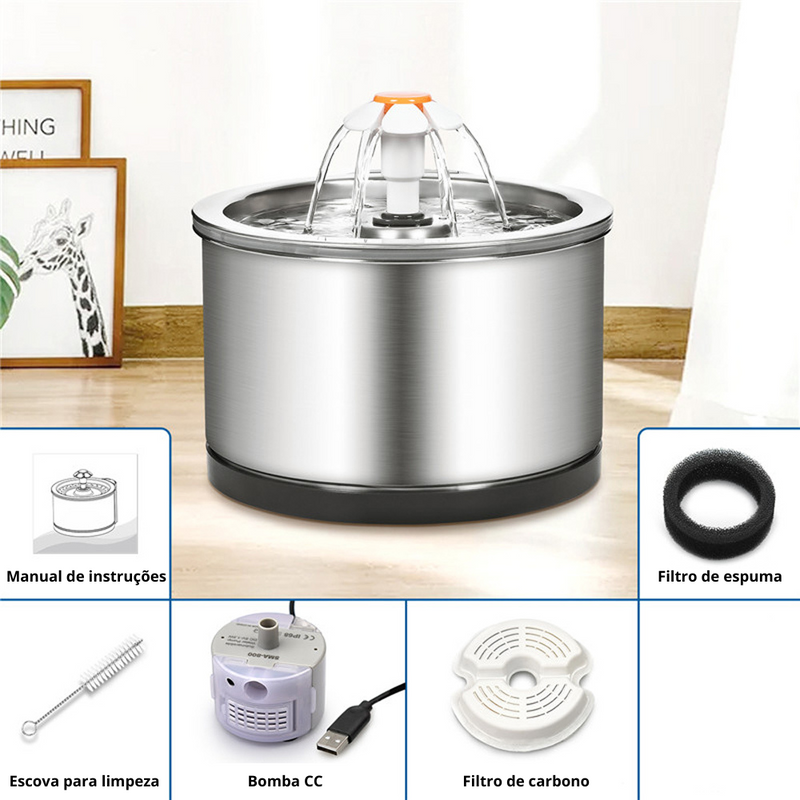 Fonte de Água em Aço Inox - FlorCat