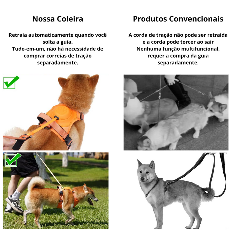 Coleira Peitoral com Guia Retrátil Embutido