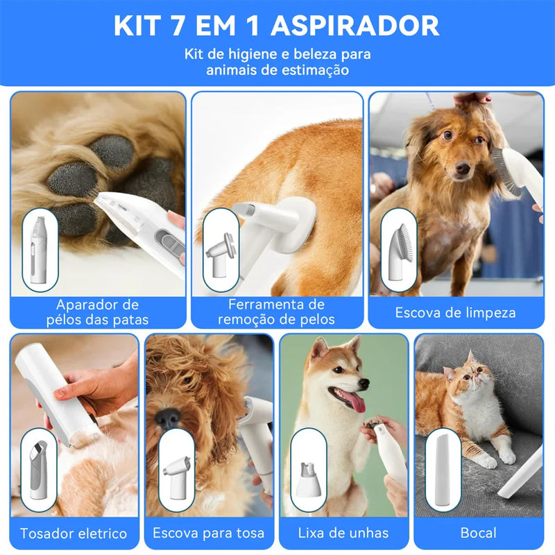 Aspirador e Aparador de Pelos 7 em 1
